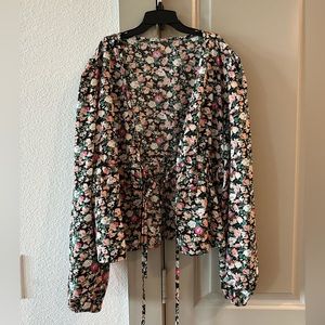 Floral Ruched Peplum Tie-Top
